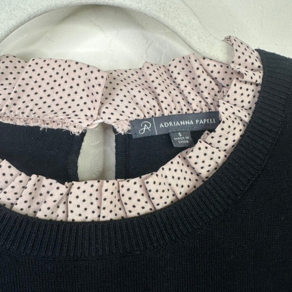 Adrianna Papell Pink Clip Dot Ruffle Neck Polka Dot Twofer Layered Sweater Small - Picture 7 of 8